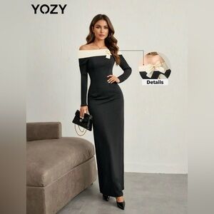 NWT - Women's Colorblock Bow Decor Off-Shoulder Bodycon Dress